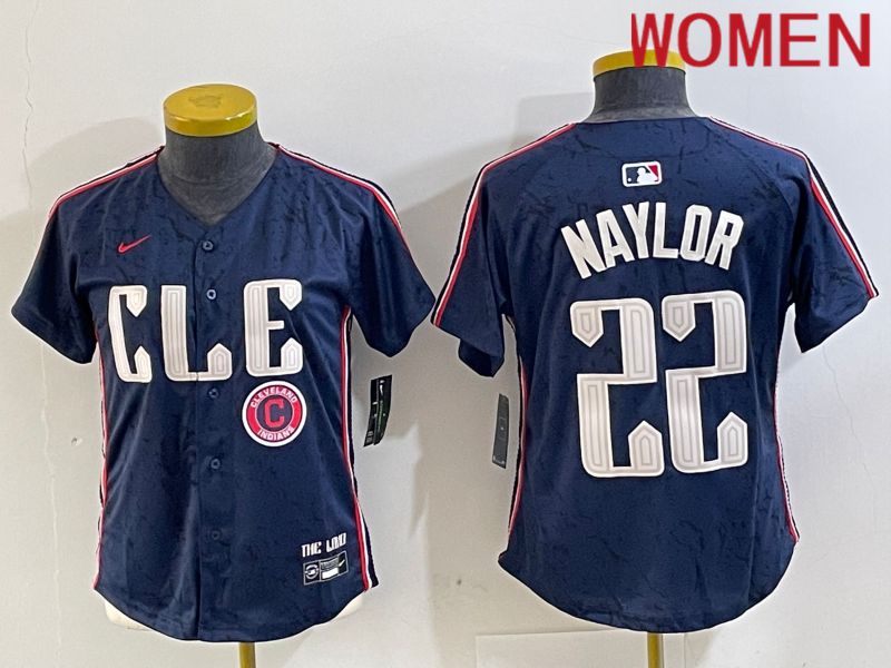 Women Cleveland Indians #22 Naylor Blue City Edition Nike 2024 MLB Jersey style 5